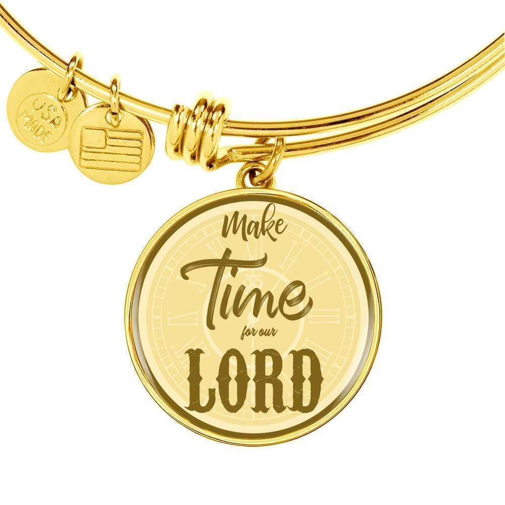Make Time For Our Lord Personalized Engraved Gold Circle Bangle Bracelet Custo